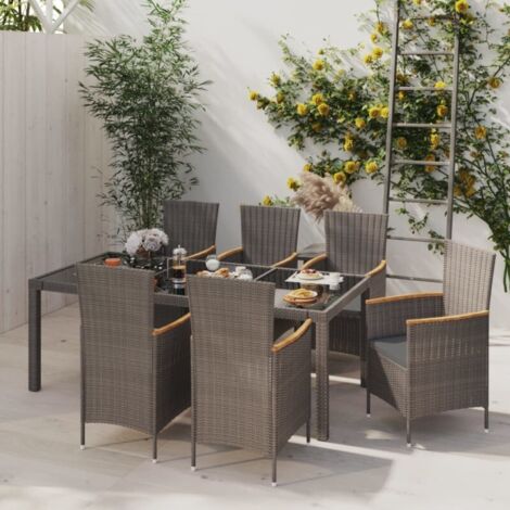 Set da Giardino 7 pz con Cuscini in Polyrattan Nero e Grigio vidaXL
