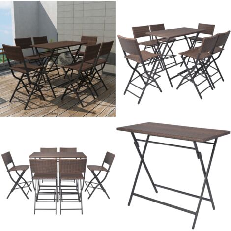 Set da Giardino 7 pz Pieghevole in Acciaio e Polyrattan Marrone - Tavolo da giardino - Sedie da giardino