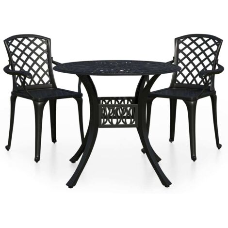 Set da giardino bistrot mobili da esterno terrazza 3 pezzi alluminio pressofuso nero 020013510