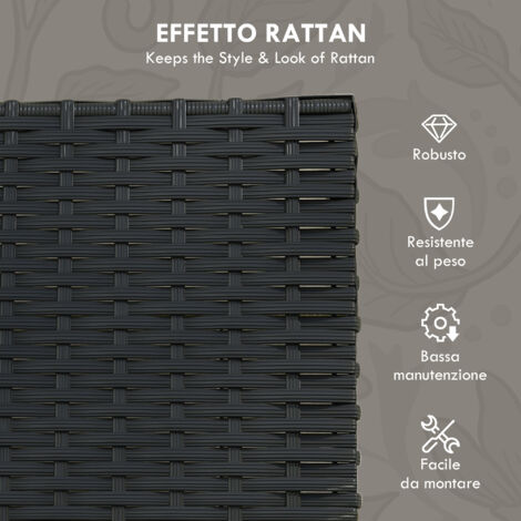 Set da giardino composto da 5 pezzi: 2 sedie, un lettino e 2 tavolini, set di mobili da esterno con cuscini e piano in vetro, colore nero.