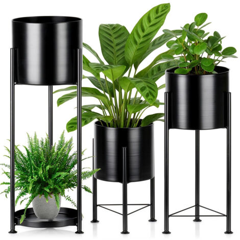 SET DA GIARDINO CON AIUOLE IN METALLO NERO, SUPPORTO PER FIORI E VASI, PEZZO DA 3
