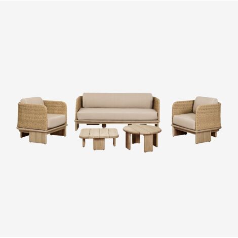 Set da giardino con divano 3 posti, 2 poltrone e 2 tavolini in rattan e legno di acacia Famara SKLUM            