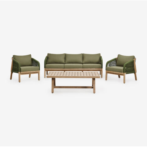Set da giardino con divano 3 posti, 2 poltrone e tavolino in legno di acacia Dubai SKLUM            