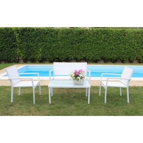 Set da giardino con struttura in ferro e textilene colore bianco - Gaeta