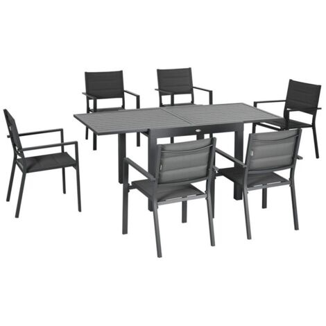 SET DA GIARDINO CON TAVOLO ALLUNGABILE E 6 SEDIE IN COLORE GRIGIO SCURO