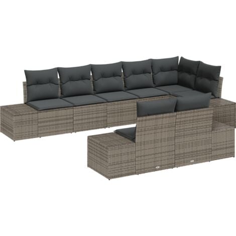 Set da giardino di 8 pezzi con cuscini grigi in polyrattan vidaXL