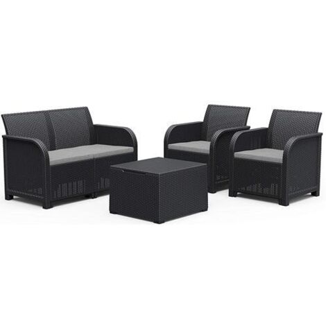 Set da Giardino Divano 2 Poltrone e Tavolino in Resina Keter Rosalie Lounge Antracite