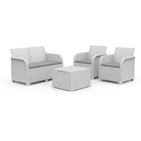 Set da Giardino Divano 2 Poltrone e Tavolino in Resina Keter Rosalie Lounge Bianco