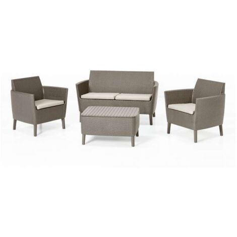 Set da Giardino Divano 2 Poltrone e Tavolino in Resina Keter Salemo Lounge Cappuccino