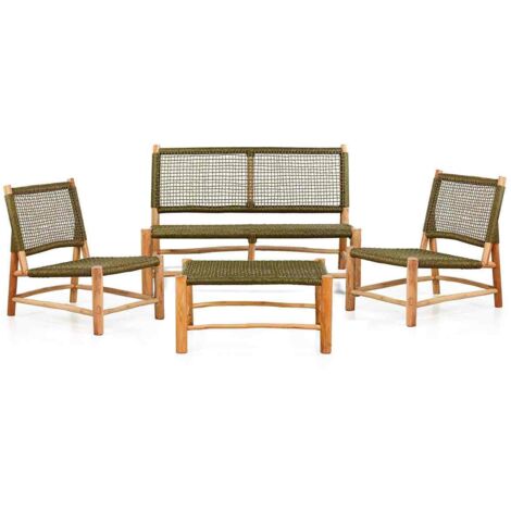 Set da giardino divano e 2 poltrone in teak e corda verde - Terra