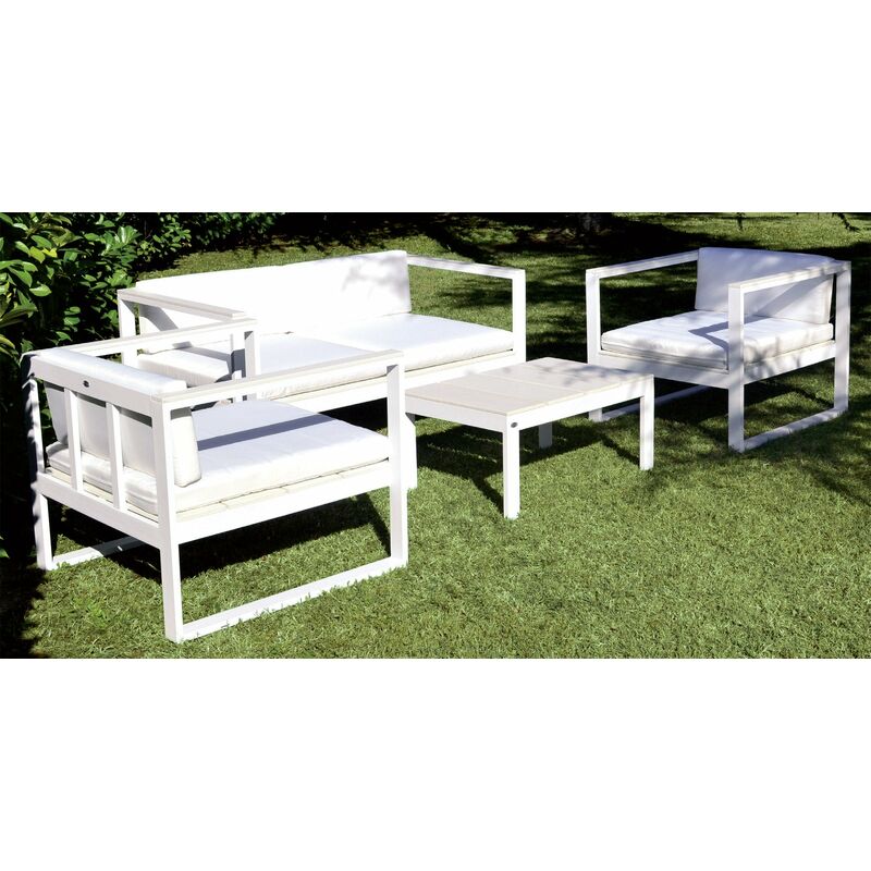 Set da Giardino Divano Poltrone e Tavolino in Polyrattan Morel Montreal Bianco