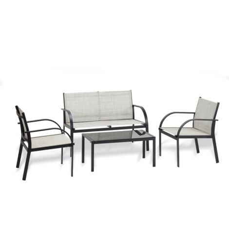 set da giardino essenza "ankara" in acciaio nero 4 poltrone 1 divano 1 tavolo
