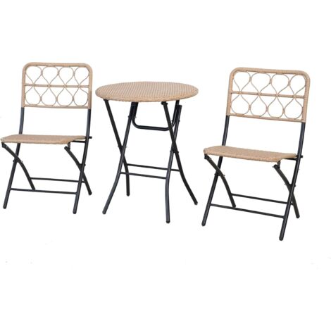 set da giardino essenza "maui" in acciaio e polyrattan nero 2 sedie 1 tavolo