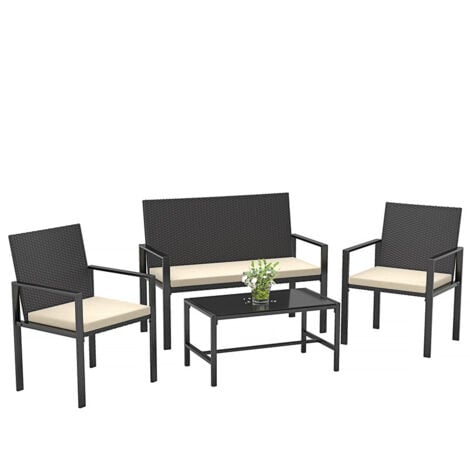 Set da giardino esterno 4 posti - BIZZIA Salotti da giardino rattan esterno - Set salotto da esterno - Nero