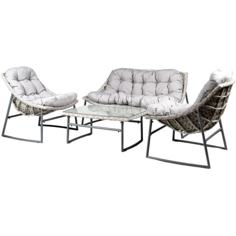 set da giardino eurogarden "las vegas" in metallo e pe rattan grigio con cuscini 4 sedute e tavolino