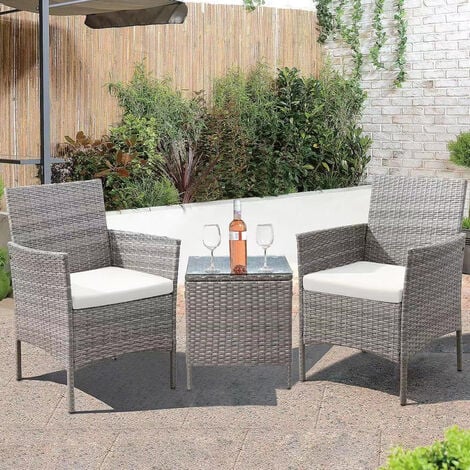 BAKAJI Set da Giardino Grigio 2 Poltrone + Tavolino Rattan x Esterno con Cuscini Beige