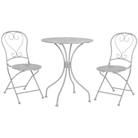 Set da giardino grigio 2 sedie pieghevoli 1 tavolino rotondo - Deco