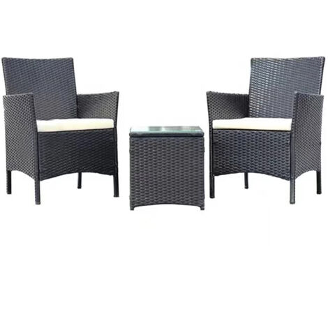 Set da Giardino Grigio Scuro 2 Poltrone 1 Tavolino Rattan Esterno Cuscini Beige