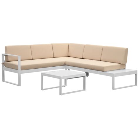 set da giardino "hydri" in alluminio bianco con 6 sedute e tavolino
