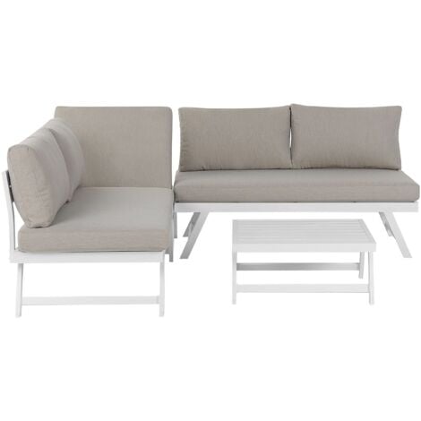 Set da Giardino in Alluminio 5 Posti 2 Divani tortora e bianco e Tavolo Coccorino