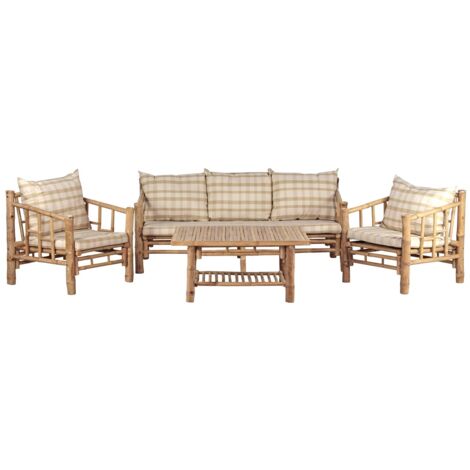 Set da giardino in Bamboo 5 posti con cuscini - Akira