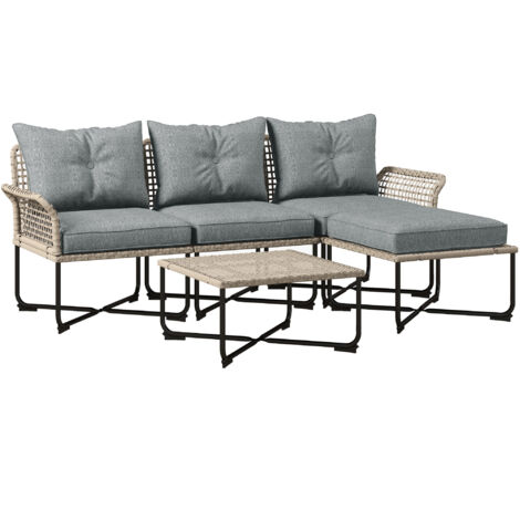 Set da giardino in rattan composto da 5 pezzi: 2 sedie laterali, 1 sedia centrale e 2 sgabelli/tavolini.