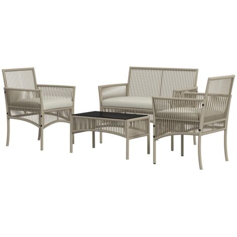SET DA GIARDINO IN RATTAN DA 4 PEZZI CON 2 POLTRONCINE. DIVANO E TAVOLINO DA CAFFÞ. KAKI E NERO