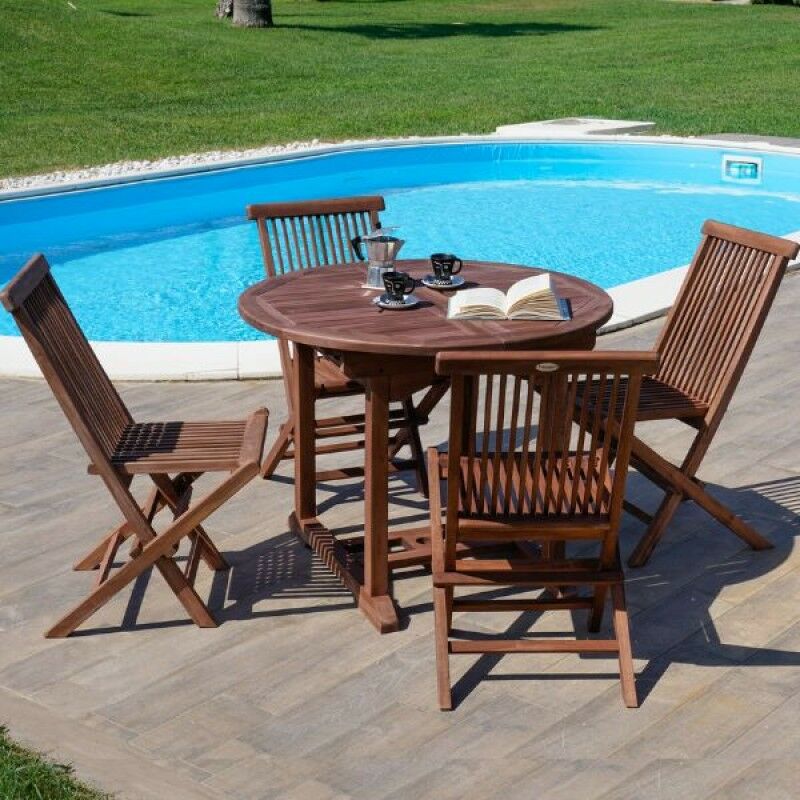 Set da giardino in teak con tavolo allungabile e 4 sedie