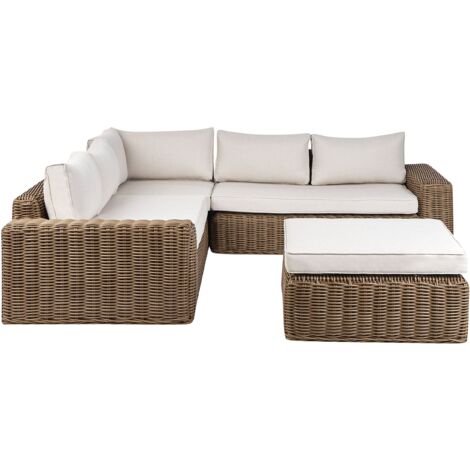 Set da giardino in vimini PE Rattan grigio con cuscini 6 posti marrone Palermo