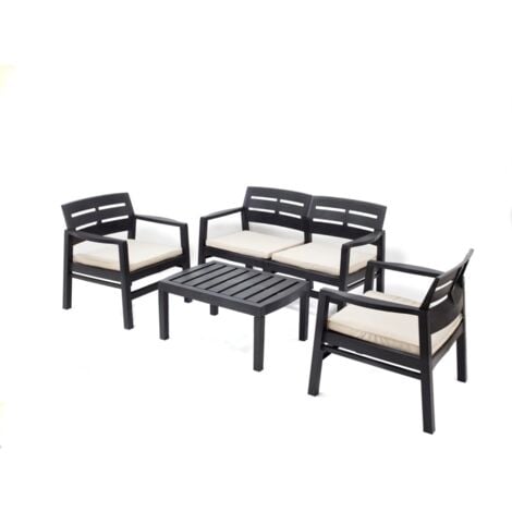 PROGARDEN set da giardino "java" in polipropilene con cuscini antracite 4 sedute e tavolino