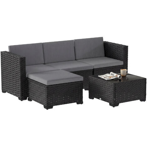 Set da giardino modulare in vimini a 5 pezzi con cuscini e divano angolare grigio.