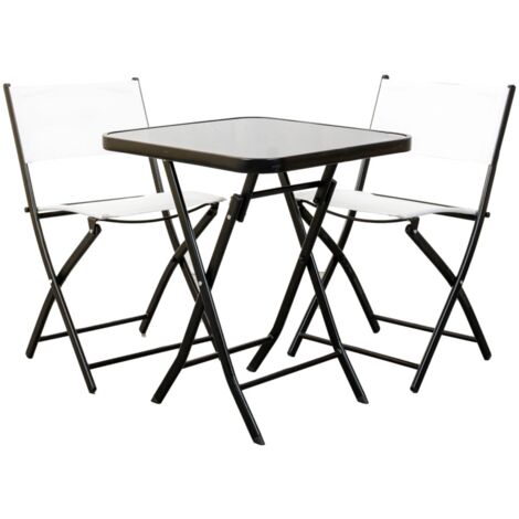 set da giardino pieghevole eurogarden "bistro" in acciaio e textilene bianco 2 sedute e tavolino