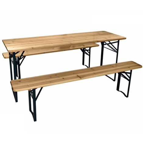 Set da Giardino Pieghevole RichiudibiliTavolo e 2 Panche Picnic Arredo Esterno in Legno con Struttura in Metallo