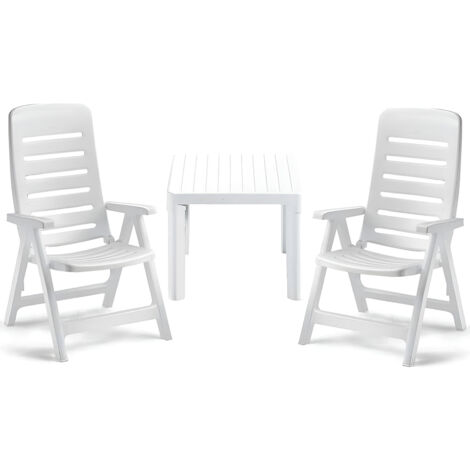 Set da giardino piscina in Resina Alta Qualità 2 sedie 5 posizioni con tavolino basso Outdoor da Esterno Richiudibili Reclinabili Regolabili S-c-a-b