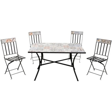 set da giardino rettangolare essenza "sicily" in acciaio effetto maiolica 4 sedie 1 tavolo