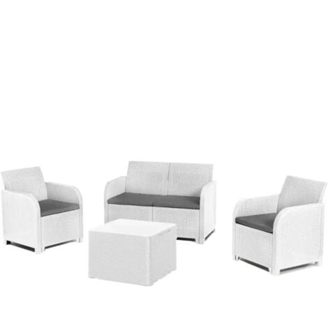 set da giardino "rosalie lounge" con due poltrone, divano 2 posti e tavolino colore bianco - keter