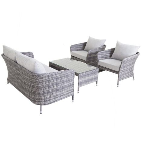 set da giardino "sanremo" in vimini e metallo con 2 poltrone, divano 2 posti e tavolo