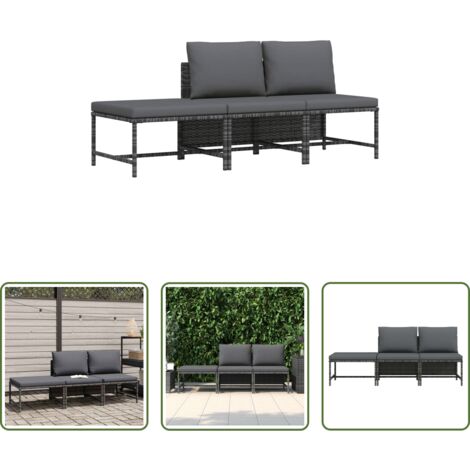 Set da giardino -  Set Divani da Giardino 3 pz con Cuscini Grigio in Polyrattan