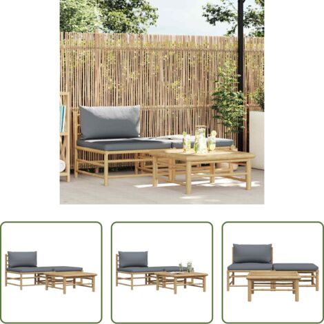 Set da giardino -  Set Divani da Giardino 3 pz con Cuscini Grigio Scuro in Bambù