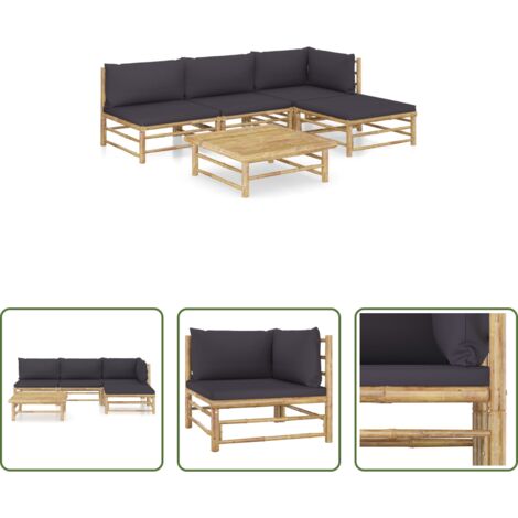 Set da giardino -  Set Divani da Giardino 5 pz con Cuscini Grigio Scuro in Bambù