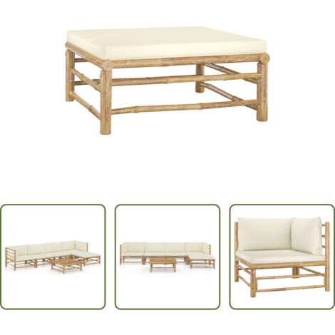Set da giardino -  Set Divani da Giardino 6 pz con Cuscini Bianco Crema in Bambù