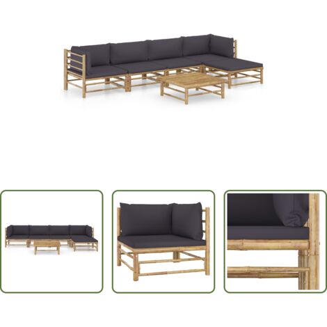 Set da giardino -  Set Divani da Giardino 6 pz con Cuscini Grigio Scuro in Bambù