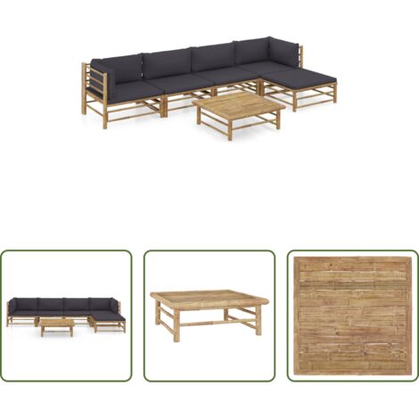 Set da giardino -  Set Divani da Giardino 6 pz con Cuscini Grigio Scuro in Bambù