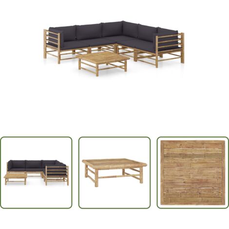 Set da giardino -  Set Divani da Giardino 6 pz con Cuscini Grigio Scuro in Bambù