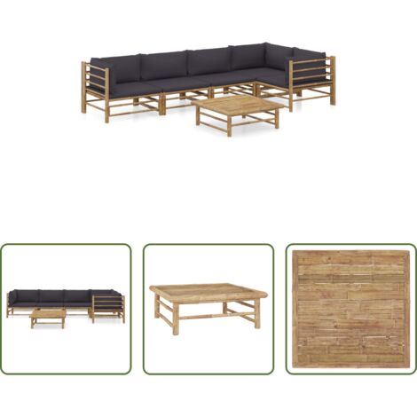 Set da giardino -  Set Divani da Giardino 6 pz con Cuscini Grigio Scuro in Bambù