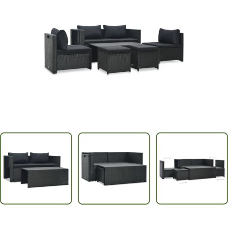 Set da giardino -  Set Divani da Giardino 6 pz con Cuscini in Polyrattan Nero