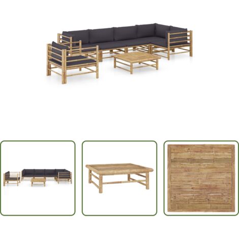 Set da giardino -  Set Divani da Giardino 7 pz con Cuscini Grigio Scuro in Bambù