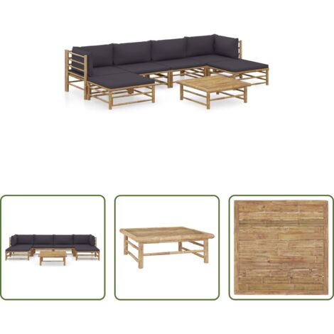Set da giardino -  Set Divani da Giardino 7 pz con Cuscini Grigio Scuro in Bambù