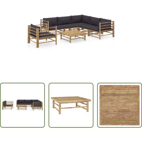 Set da giardino -  Set Divani da Giardino 7 pz con Cuscini Grigio Scuro in Bambù
