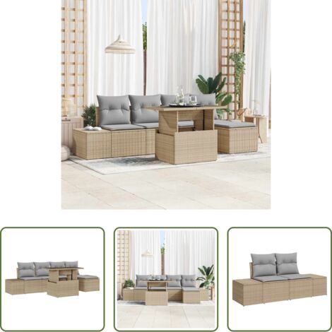 Set da giardino -  Set Divano da Giardino 6 pcs Beige Poly Rattan